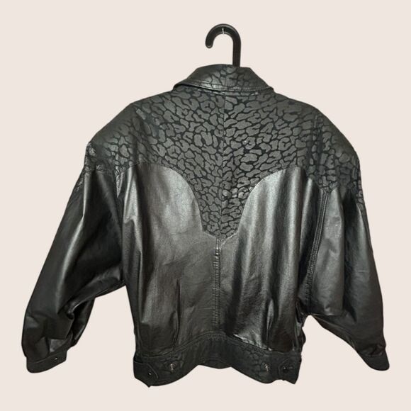 🖤 VTG 1980s WINLOCK GENUINE LEATHER JACKET COAT LEOPARD ANIMAL CONTRAST MEDIUM - Picture 7 of 14